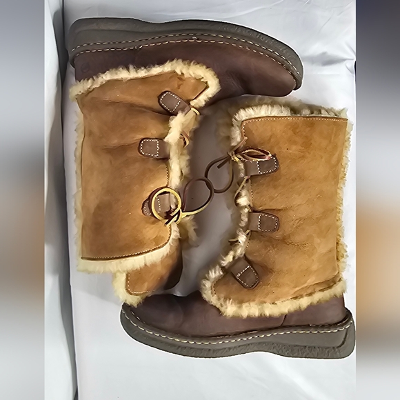 Born Two Tone Telly Leather Suede Shearling Brown Boots 7 / 38 Lace Up - Picture 7 of 13